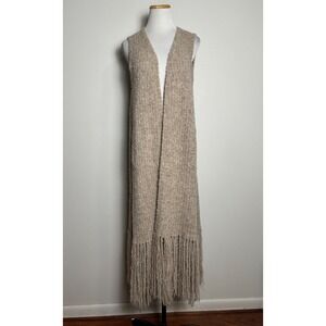 Gretty Zueger Alpaca Blend Long Fringe Duster Vest M Open Boho Artsy Eclectic
